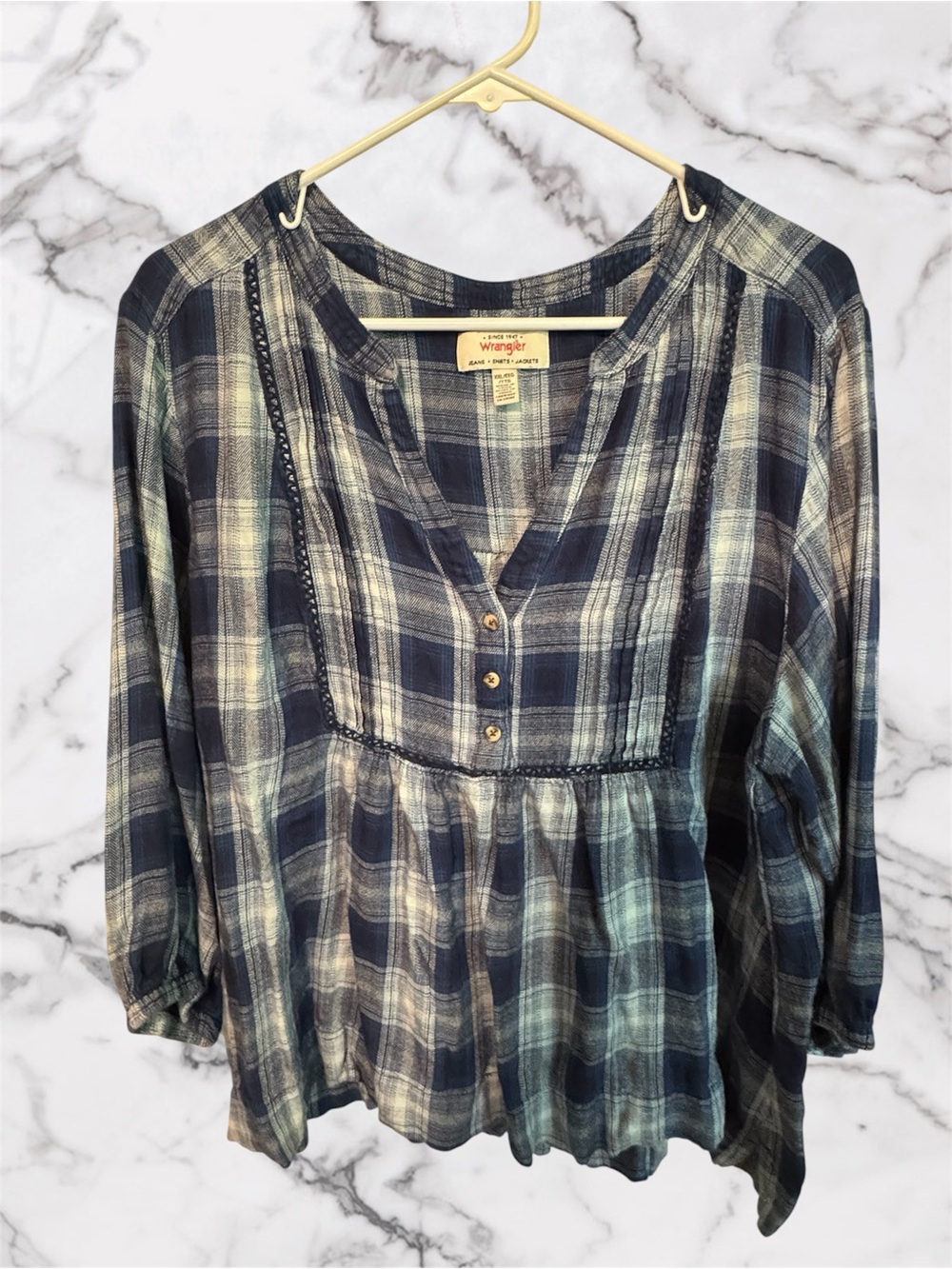 Wrangler Women's Navy and Cream Plaid Button-Peep Tunic